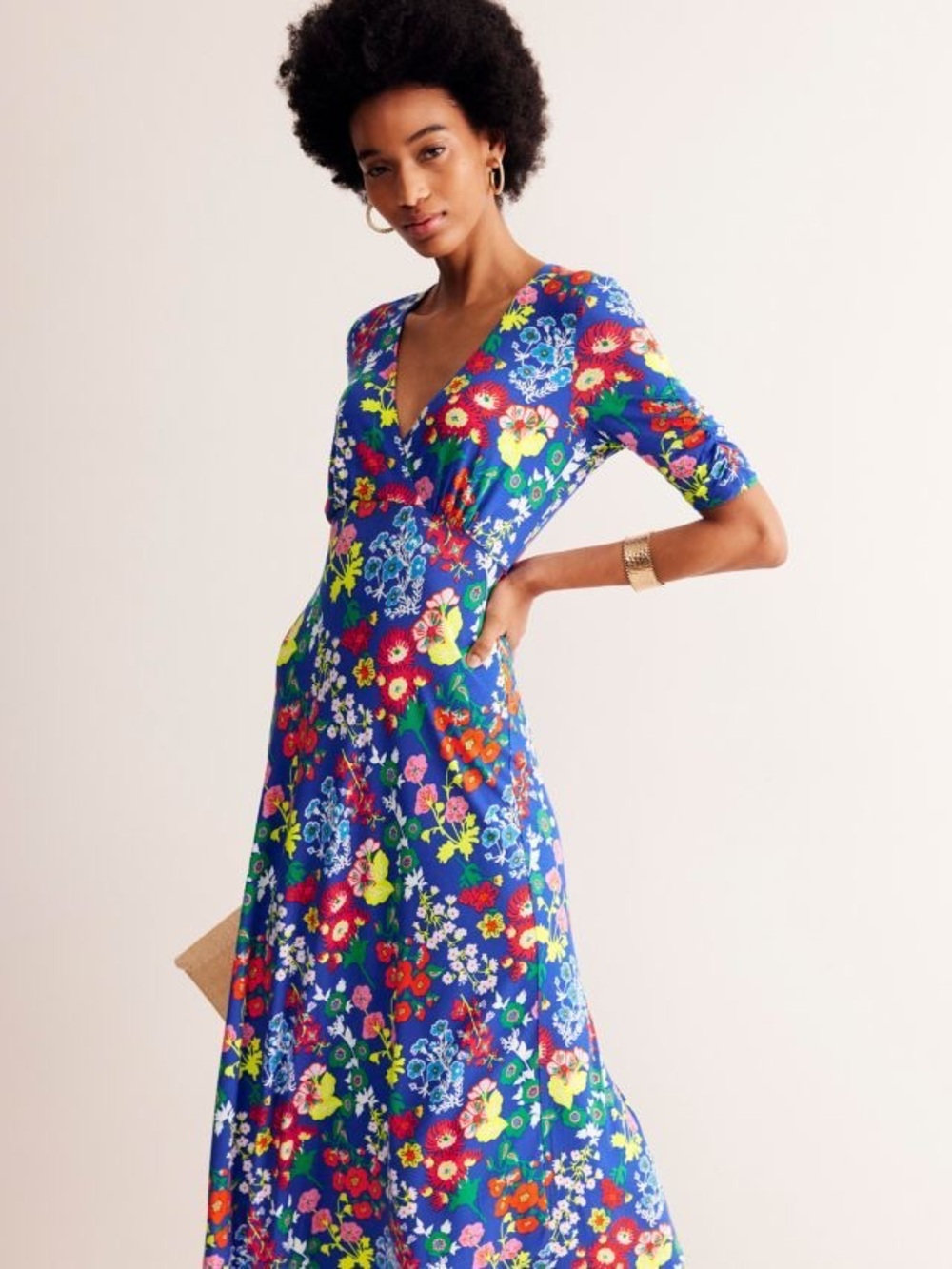 Floral Jersey V-Neck Midi Dress